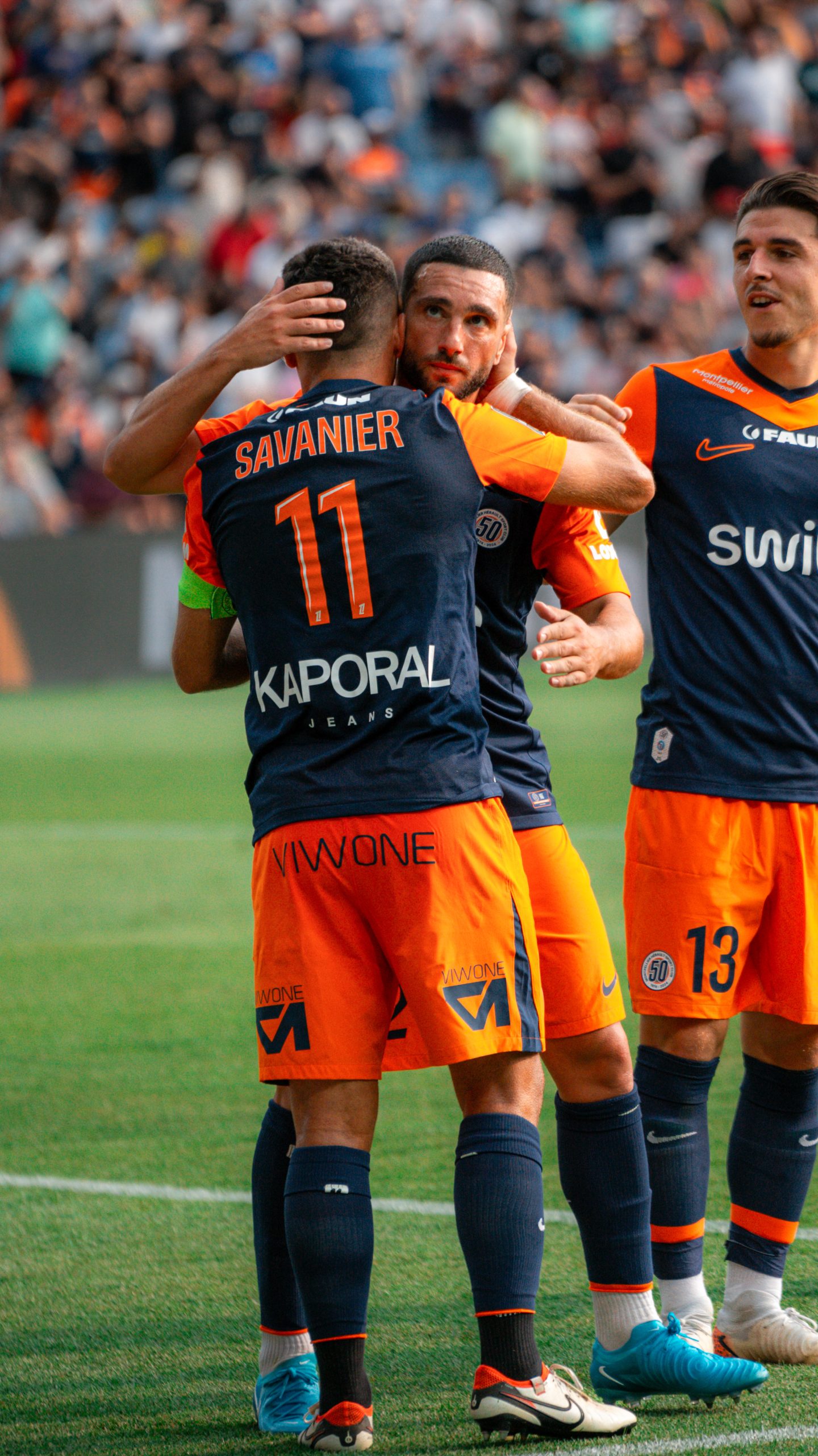 Moment de complicité entre joueurs, Montpellier HSC